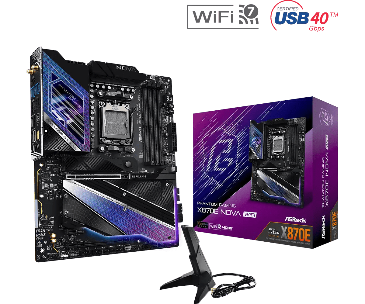 ASRock X870E Nova WiFi AMD AM5 Socket Gaming Motherboard | 90 - MXBPX0 - A0UAYZ - 801964409720 - Vektra Computers LLC ASRock X870E Nova WiFi AMD AM5 Socket Gaming Motherboard | 90 - MXBPX0 - A0UAYZ - 801964409720 - Vektra Computers LLC